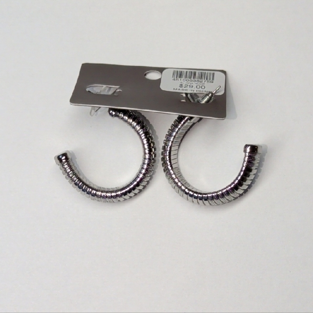 Chico's Silver Ribbed Hoop Earrings - Picture 3 of 3
